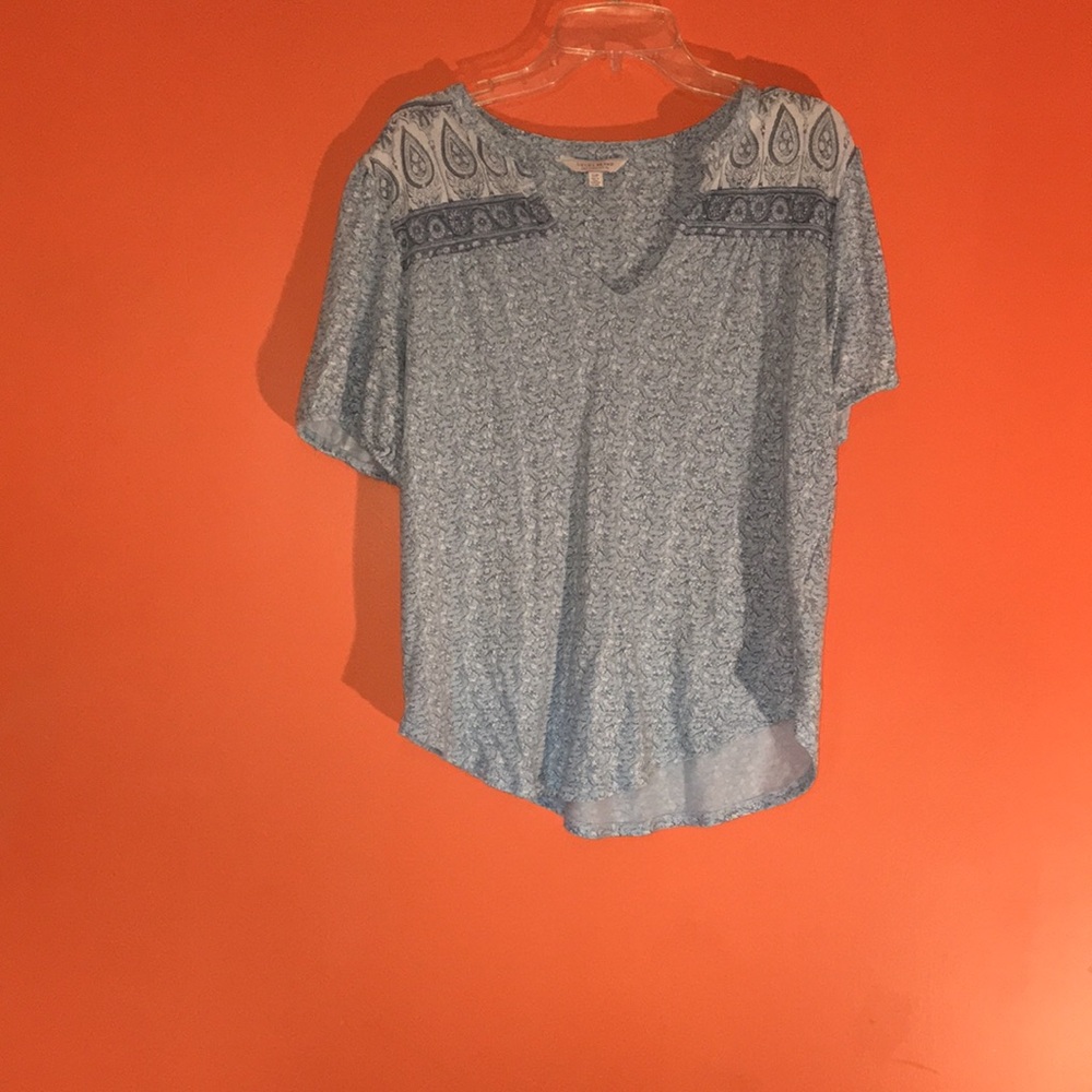 Lucky Brand Blue Paisley Floral Women's Short Sleeve Spring Top Size Small 2/4/6 - Picture 15 of 16